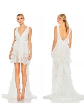Mac Duggal WHITE Backless Layered Dress